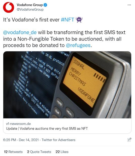 英國沃達豐公司也表示，計劃將拍賣所得全部捐贈給聯(lián)合國難民署，以支持那些被迫逃離家園的人。(圖片來源：英國沃達豐公司社交媒體截圖)