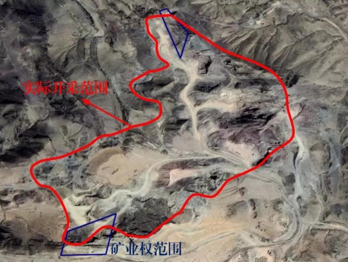 2021年5月的衛(wèi)星遙感影像顯示，白土崗子石料廠礦業(yè)權(quán)面積僅16.65畝，越界開采達(dá)207畝，超出12.4倍