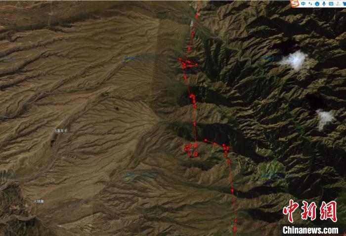 圖為雪豹故地重游來到放歸地的足跡?！?nèi)蒙古賀蘭山國家級自然保護(hù)區(qū)供圖