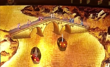 △9月23日，杭州第19屆亞洲運(yùn)動(dòng)會(huì)開(kāi)幕式現(xiàn)場(chǎng)的拱宸橋形象。