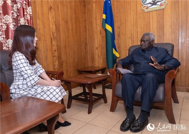 2023年9月14日，所羅門群島總理梅納西·索加瓦雷在首都霍尼亞拉接受人民網(wǎng)記者專訪。人民網(wǎng) 賀吉攝