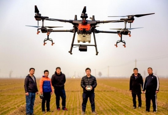 2019年2月25日，無人機(jī)教員（右三）在河北省衡水市冀州區(qū)徐莊鄉(xiāng)北榆林村為村民做植保無人機(jī)飛行操作技能培訓(xùn)。新華社記者 李曉果 攝