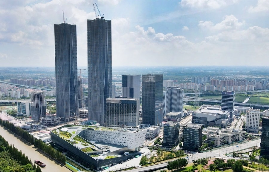 位于上海浦東新區(qū)的張江科學(xué)會(huì)堂（前）（2023年9月10日攝，無人機(jī)照片）。