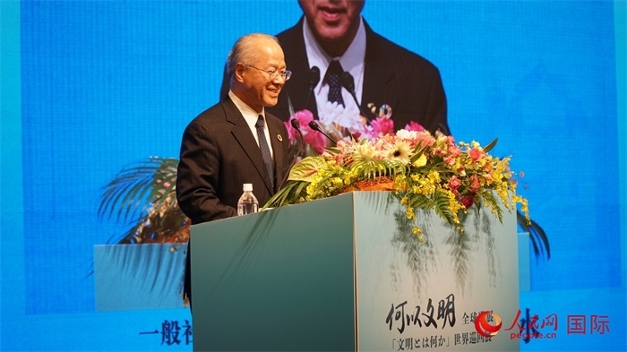 日本日中協(xié)會(huì)理事長瀨野清水致辭。人民網(wǎng) 蔣曉辰攝