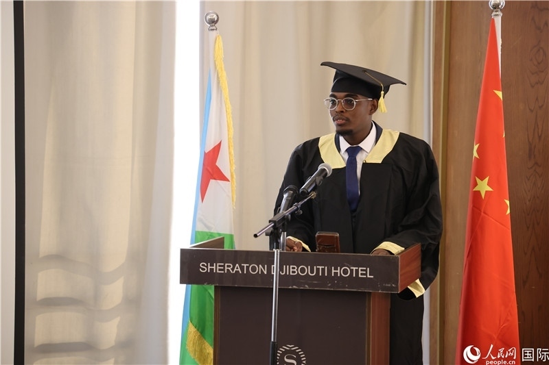 吉布提魯班工坊2023屆畢業(yè)生代表發(fā)言。人民網(wǎng)記者 張志文攝
