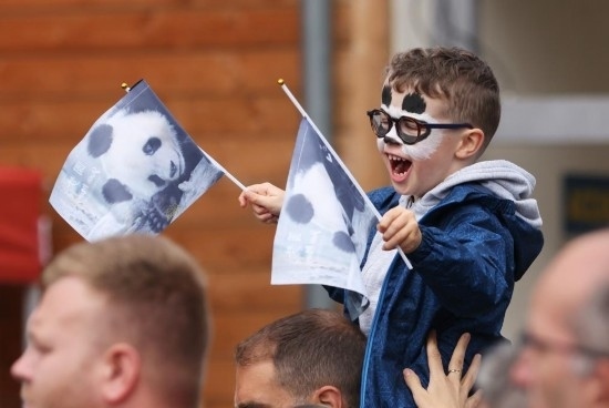  2023年7月26日，在法國圣艾尼昂市博瓦勒野生動物園外，一名兒童等待送別熊貓“圓夢”。新華社記者 高靜 攝