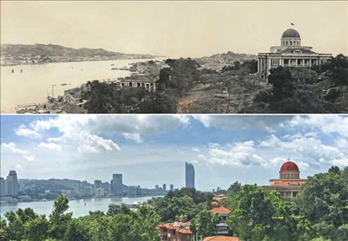 △鼓浪嶼-萬石山風景名勝區(qū)的鼓浪嶼“八卦樓”一帶今昔對比