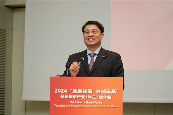 中國駐米蘭總領(lǐng)事劉侃寄語中意合作揚帆遠(yuǎn)行。 主辦方供圖