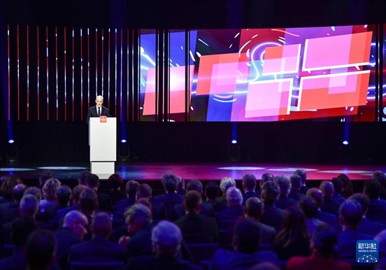 4月21日，挪威首相斯特勒在德國漢諾威工業(yè)博覽會開幕式上致辭。挪威是今年展會主賓國。新華社記者 任鵬飛 攝