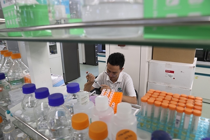 在三亞崖州灣科技城，一名青年科技工作者正在進行科研工作。