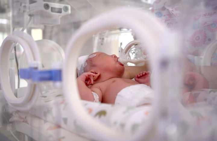 2024年6月1日，在西安國際醫(yī)學(xué)中心醫(yī)院新生兒科病房，護(hù)士為新生兒喂奶。 新華社記者 劉瀟 攝