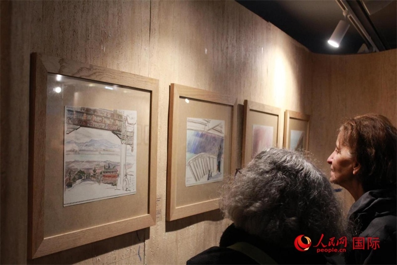 法國觀眾在欣賞展品。人民網(wǎng)記者 尚凱元攝