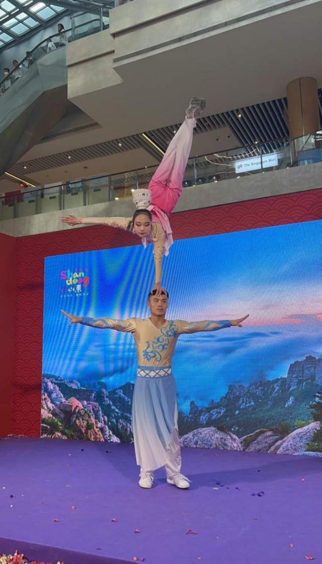 來自中國和新加坡的藝術(shù)團體聯(lián)袂表演了歌舞、器樂、武術(shù)、雜技等多種形式的文藝節(jié)目?；顒又鬓k方供圖