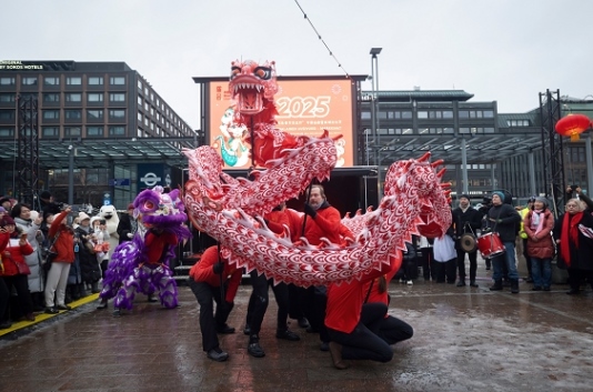 舞龍、舞獅表演。中國(guó)駐芬蘭大使館供圖