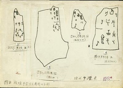 周堯?yàn)椤吨袊ハx學(xué)史》摹寫的甲骨文材料。老科學(xué)家學(xué)術(shù)成長(zhǎng)資料采集工程供圖